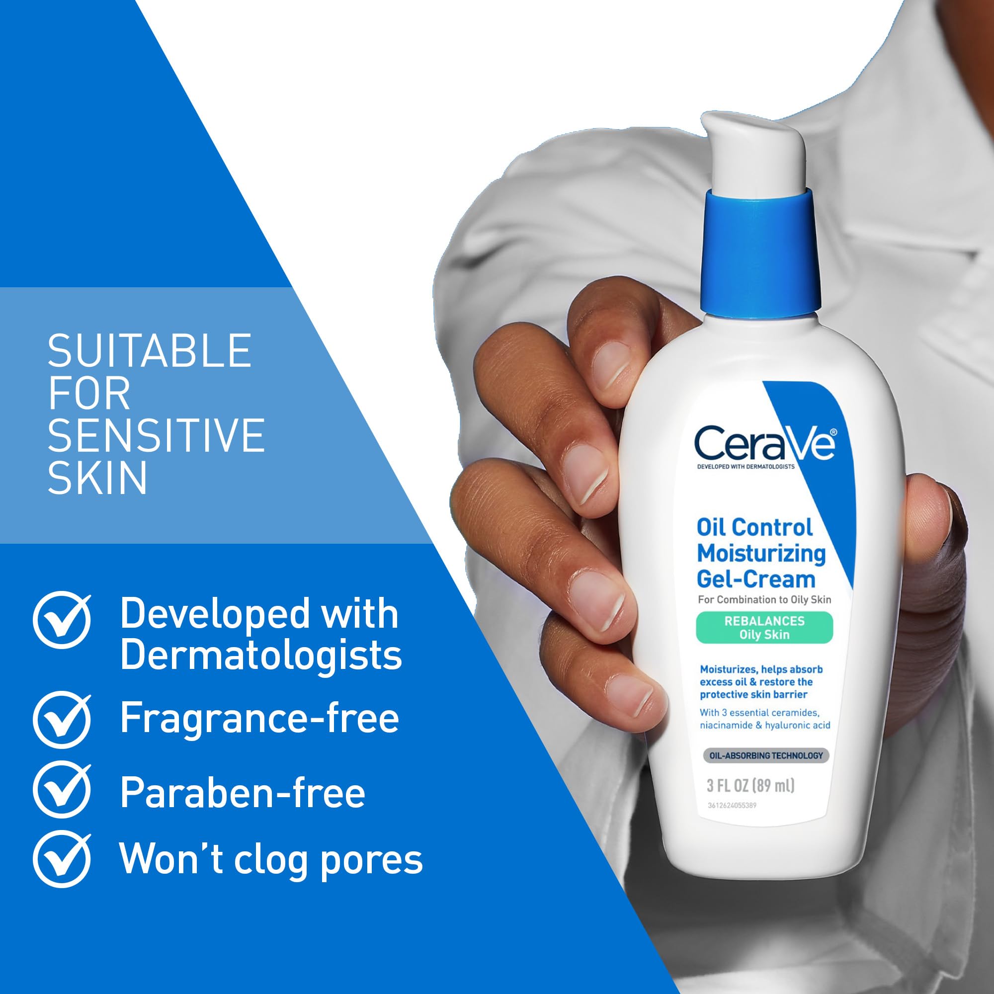 CeraVe Oil Control Moisturizing Gel-Cream, Face Moisturizer for Oily Skin, Niacinamide, Hyaluronic Acid & Oil Absorbing Technology To Rebalance Oily Skin, Non-Comedogenic, Fragrance Free & Oil-Free